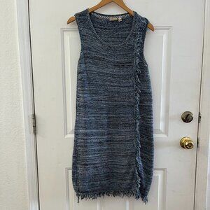 Anthropologie Holding Horses Woman's Blue Fringed Sweater Dress Sz sm